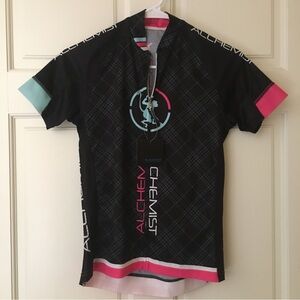 NEW Alchemist Cycle Jersey Full Front Zip Short Sleeve 3 Back Pockets Black Pink